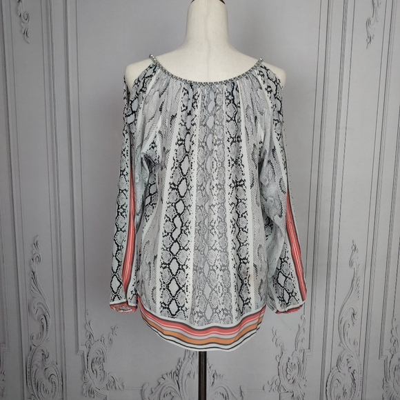 Ramy Brook 100% Silk Snakeskin Print Python Chain Sz XS Trendy Cutouts White - Picture 7 of 12